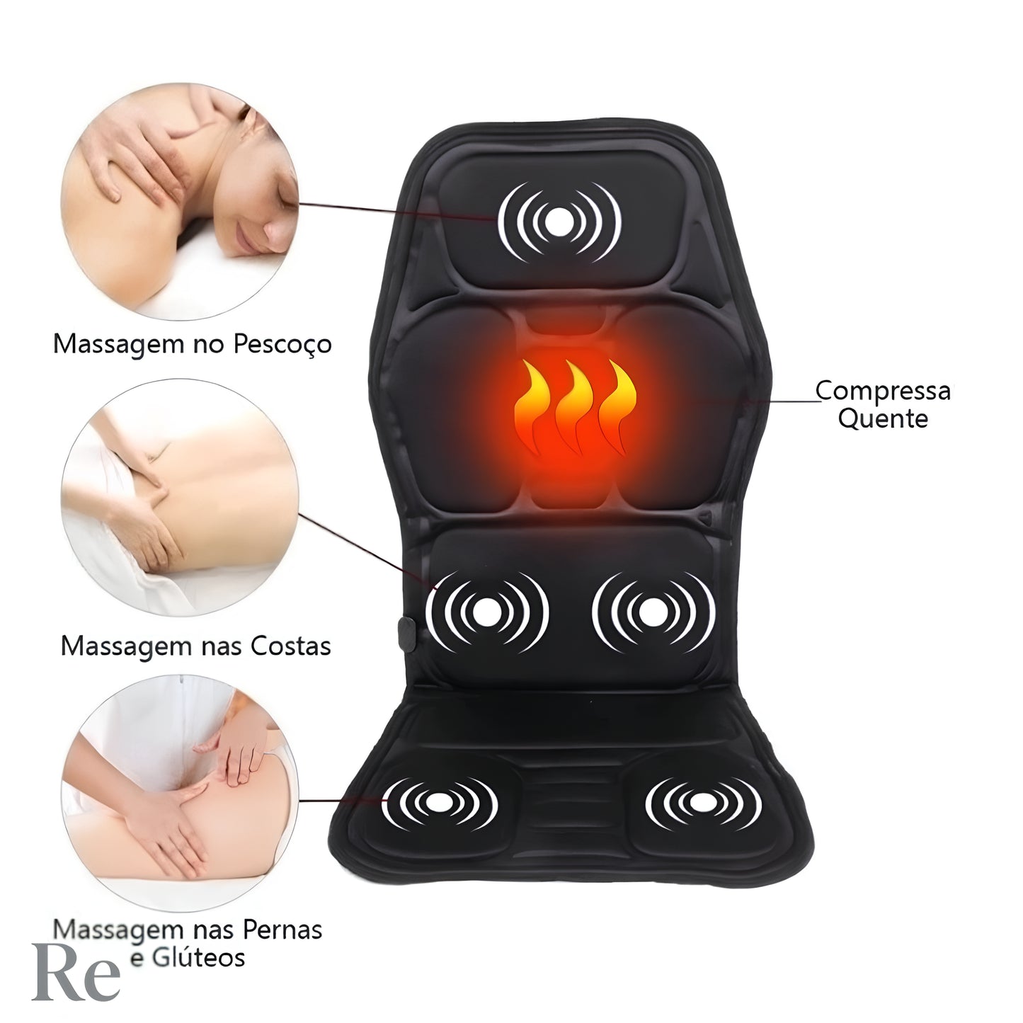 Assento Massageador de Costas e Pescoço com Infravermelho