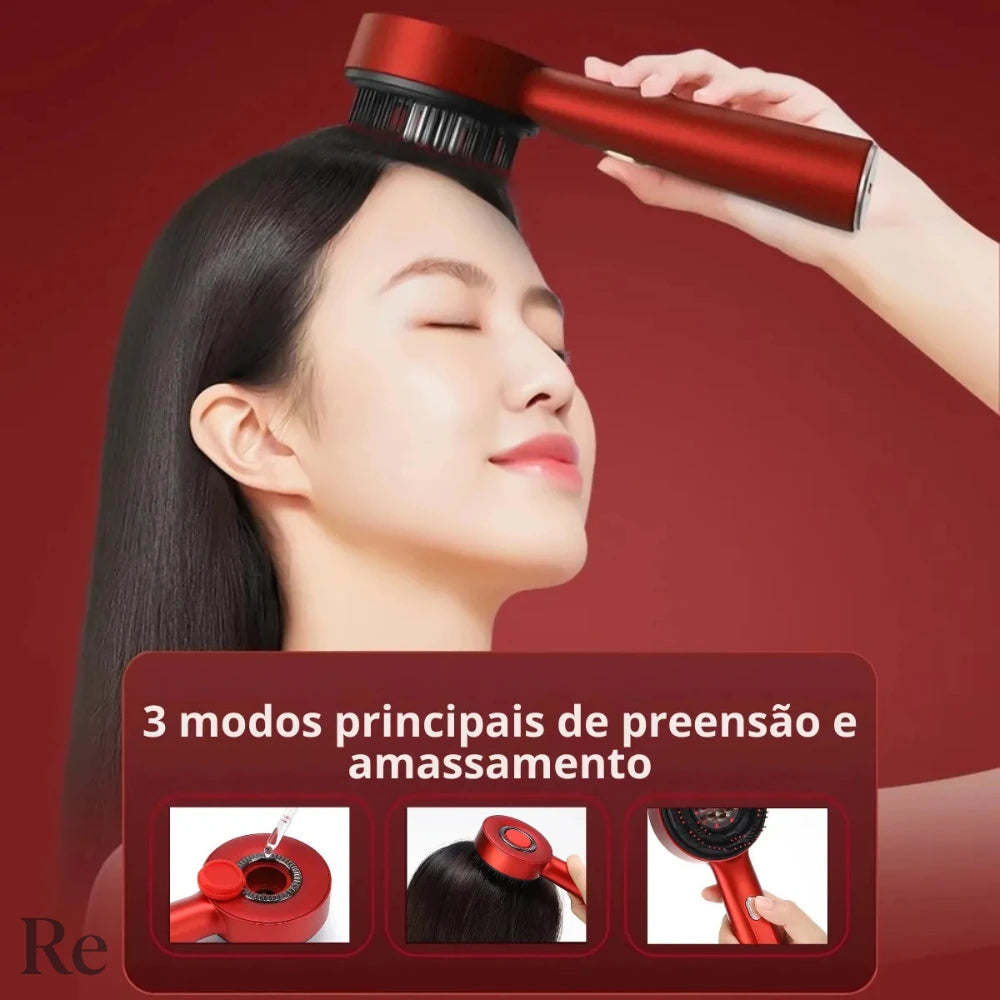 Escova com Luz Vermelha e Aplicador de Óleo para Fortalecimento e Crescimento dos Fios