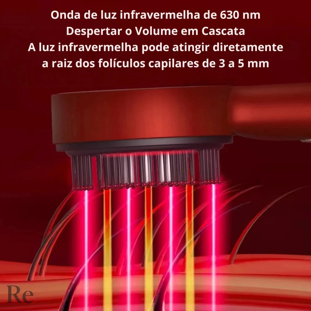 Escova com Luz Vermelha e Aplicador de Óleo para Fortalecimento e Crescimento dos Fios