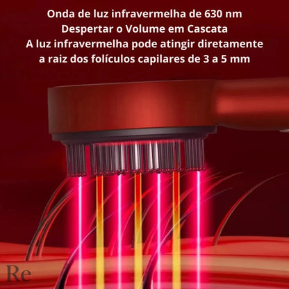 Escova com Luz Vermelha e Aplicador de Óleo para Fortalecimento e Crescimento dos Fios