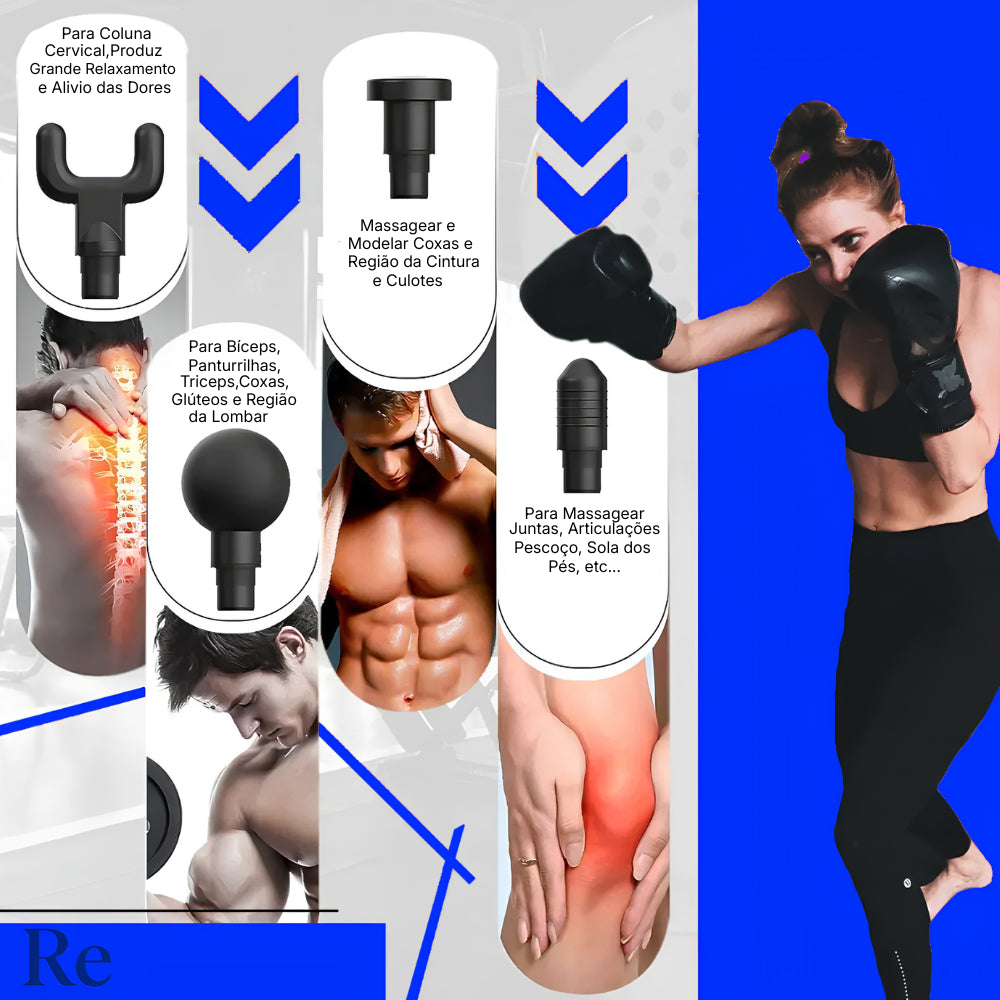 VibraMax - Pistola Massageadora 4 em 1 + Brinde